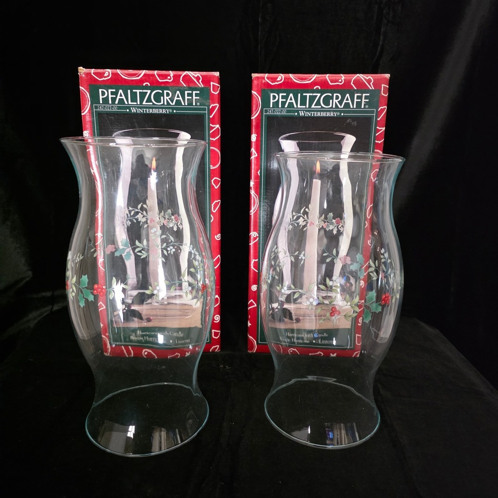 VTG 90s Lot of 2 Pfaltzgraff Winterberry Glass Hurricane Christmas Candle Covers
